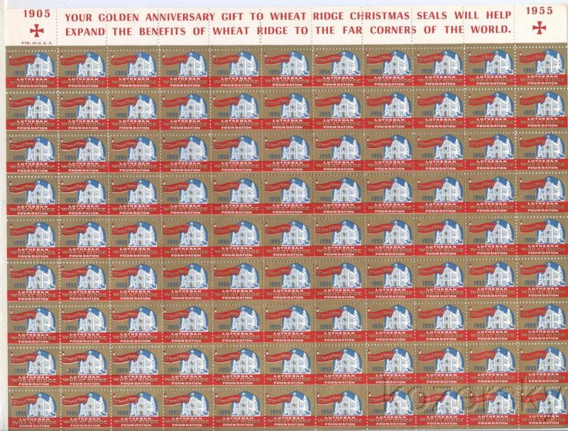 Wheat Ridge 1055x, 1955 Wheat Ridge Lutheran TB Charity Seals Sheet