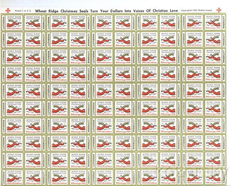 Wheat Ridge 1060x, 1960 Wheat Ridge Lutheran TB Charity Seals Sheet