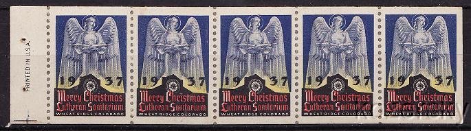 Wheat Ridge 1037x, 1937 Wheat Ridge Lutheran TB Charity Seals Pane NG