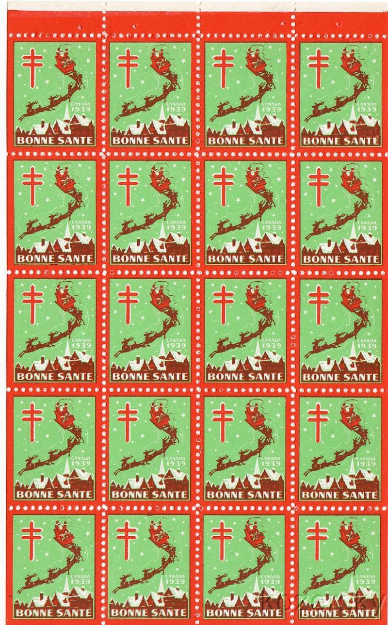 Canada 26x, 1939 Canada Christmas Seals Pane, French Text