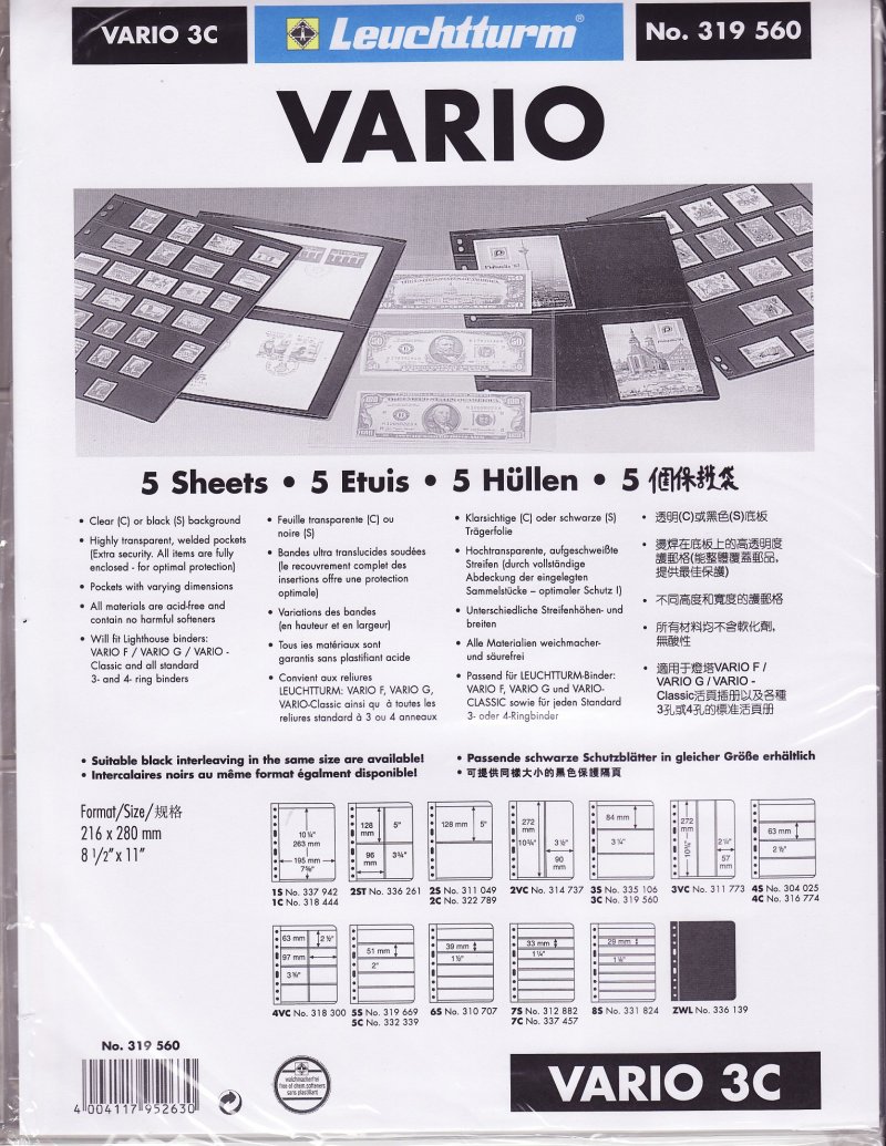 Vario Stamp Stock Sheets, Clear, 3 Row
