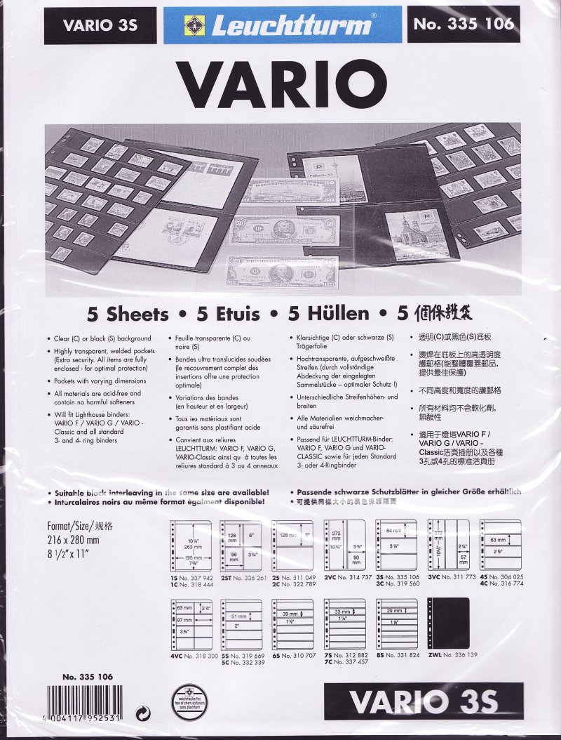 Vario Stamp Stock Sheets, 3 Row