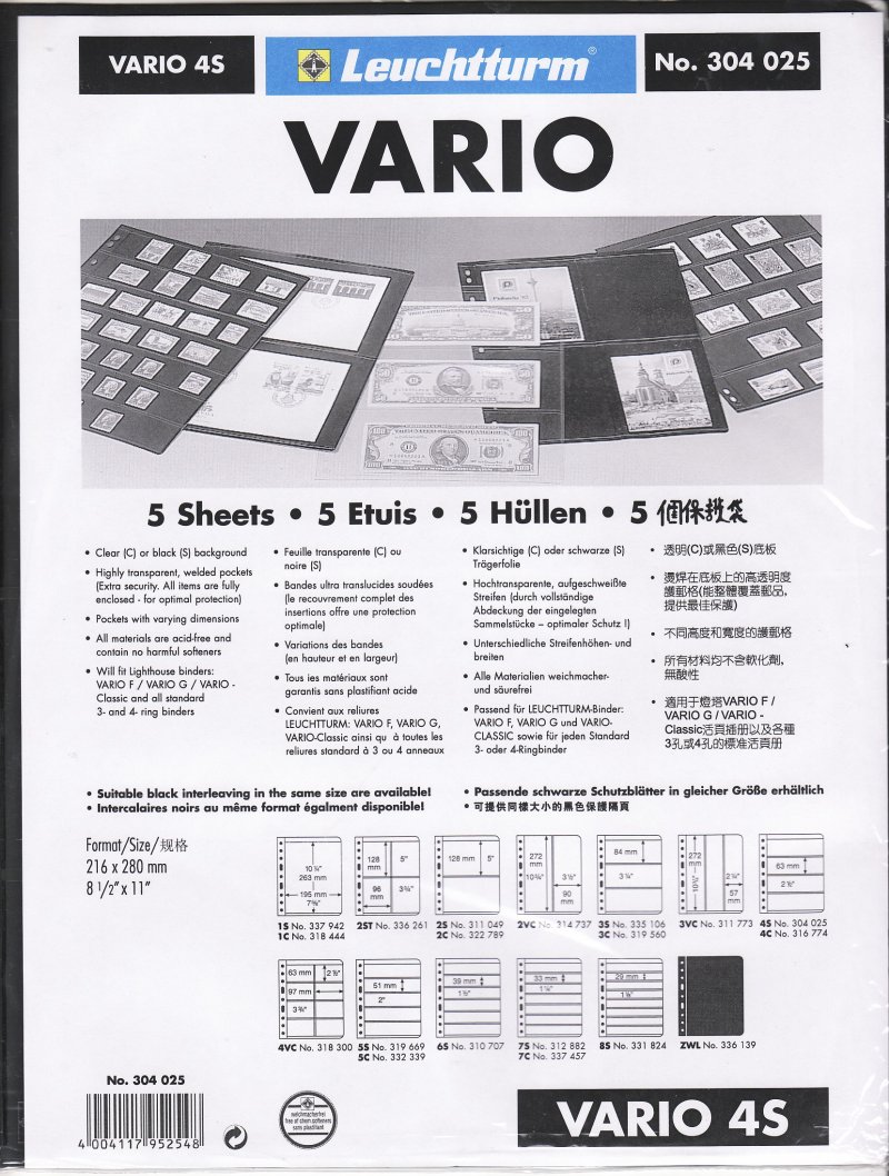 Vario Stamp Stock Sheets, 4 Row