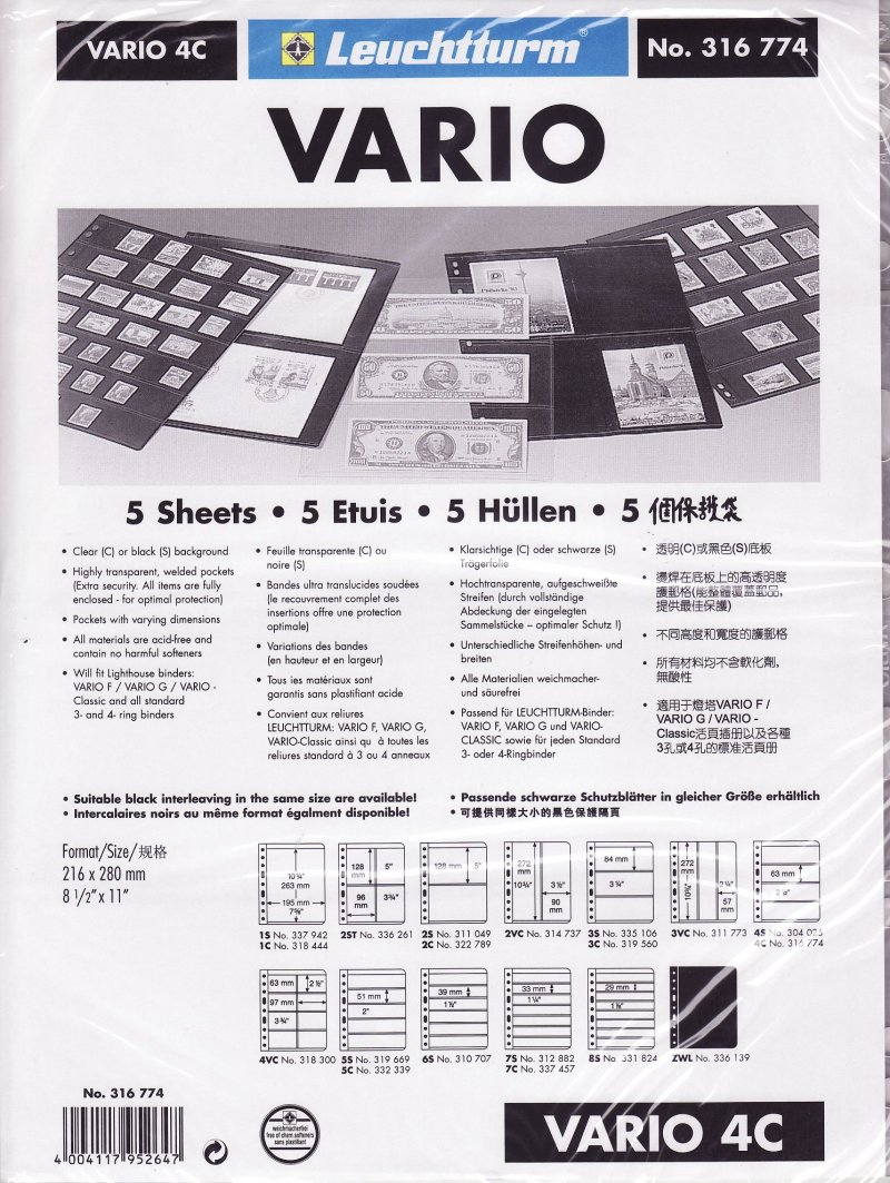 Vario Stamp Stock Sheets, Clear, 4 Row