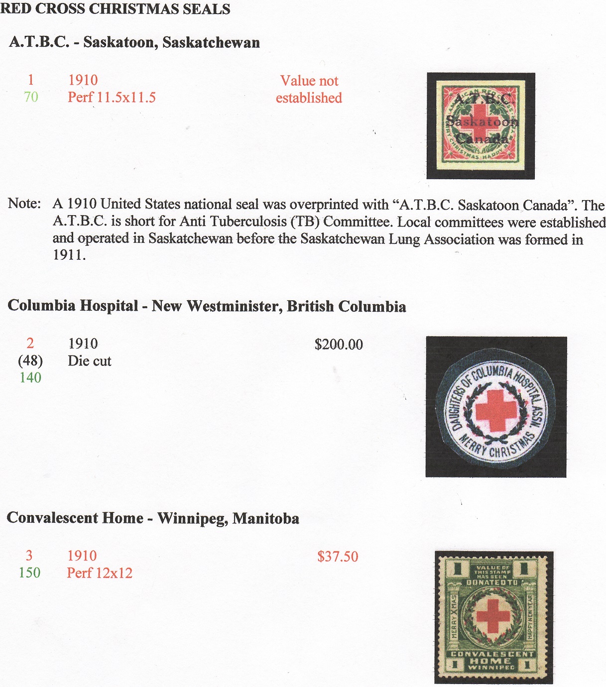 Mosbaugh's Catalog, Canadian Red Cross Seals, 2011 ed. CD, page 5