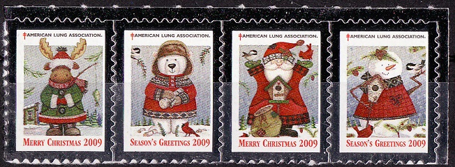 2009-1, 2009 U.S. Christmas Seals, As Required, Strip of 4