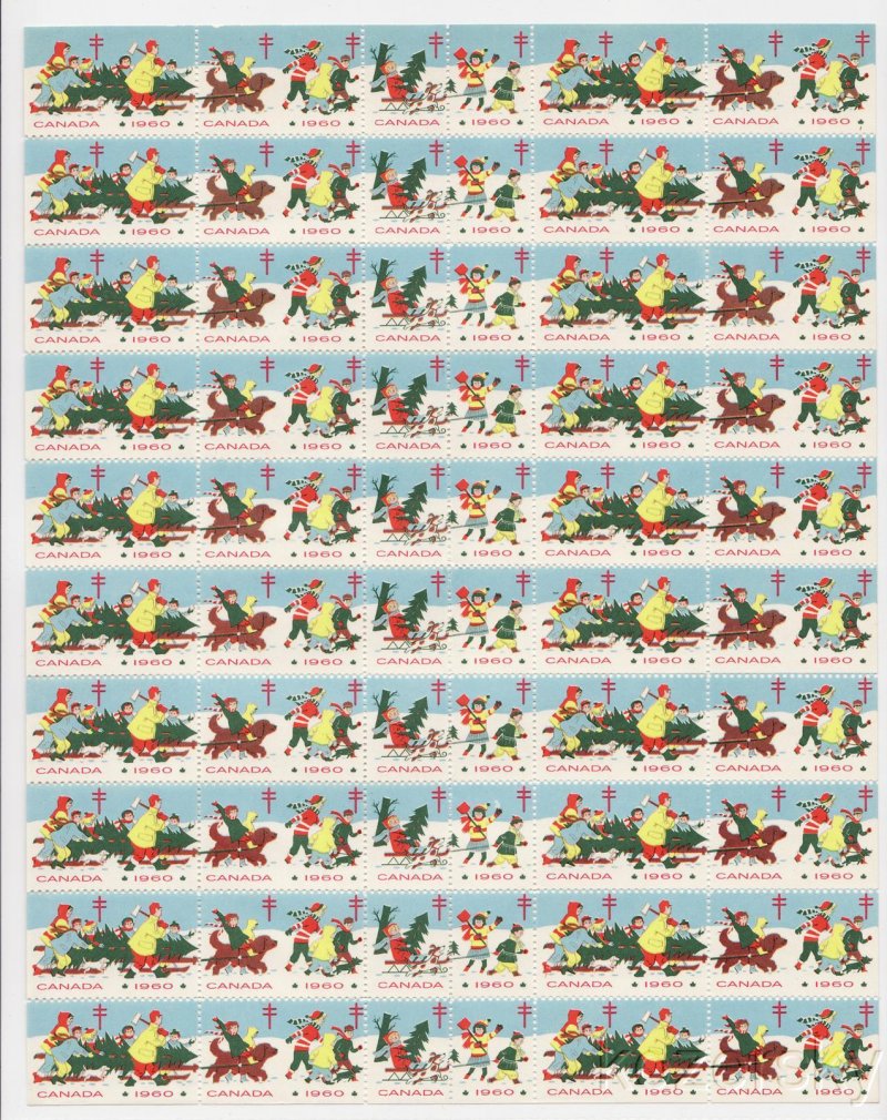 Canada 59.2x3, 1960 Canada Christmas TB Seals, English Text, Sheet of 60