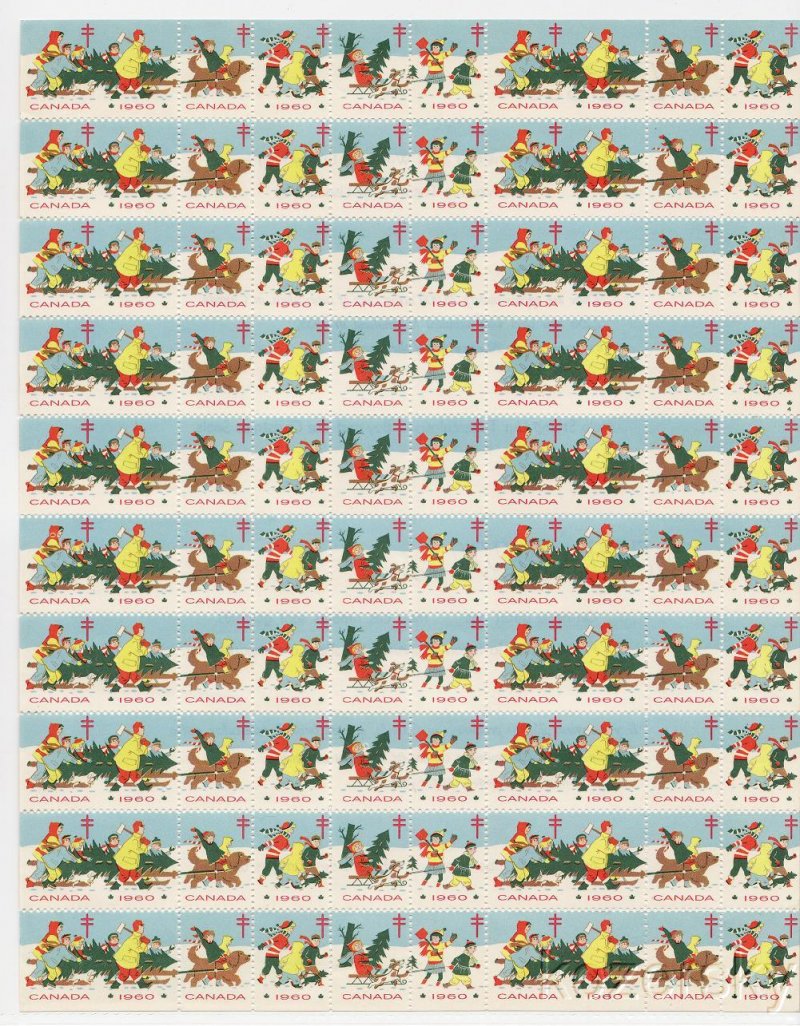 Canada 59.3x4, 1960 Canada Christmas TB Seals, English Text, Sheet of 80