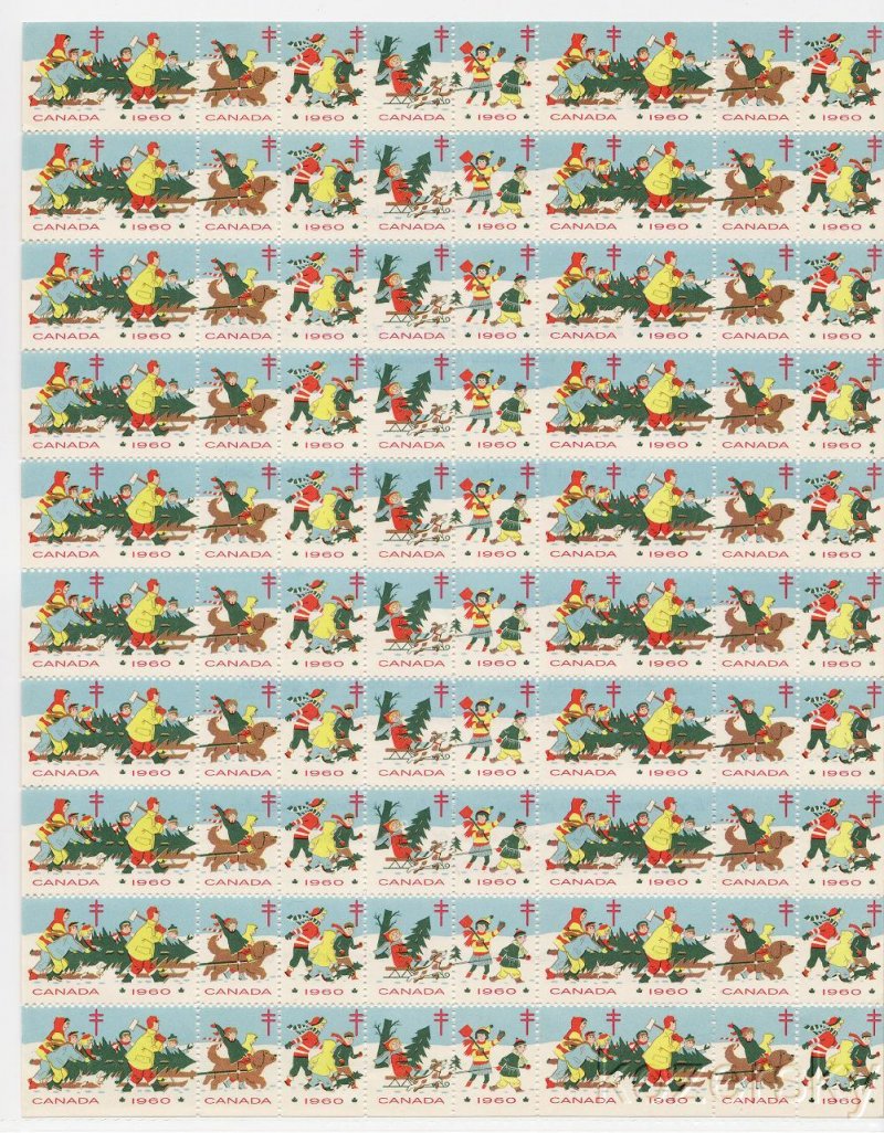 Canada 59.3x4, 1960 Canada Christmas TB Seals, English Text, Sheet of 80