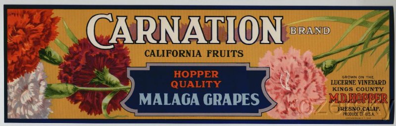 Carnation Brand Vintage California Grape Crate Label