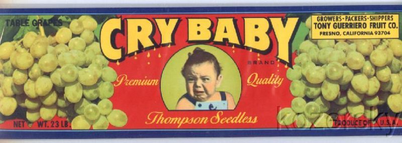 Cry Baby Brand Vintage Grape Crate Label
