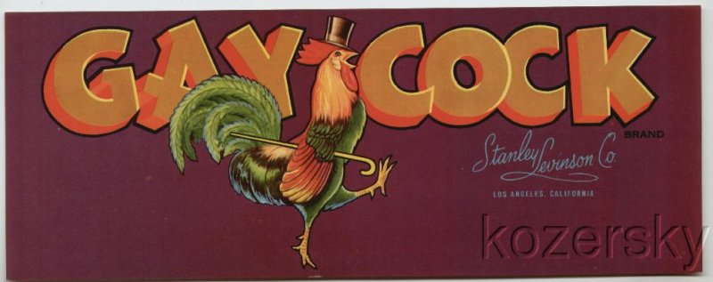 Gay Cock Brand Vintage Dancing Rooster Crate Label