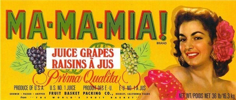 MA-MA-MIA California Juice Grapes Crate Label