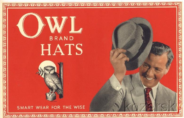 Owl Brand Hat Box Label - Smart Wear For The Wise