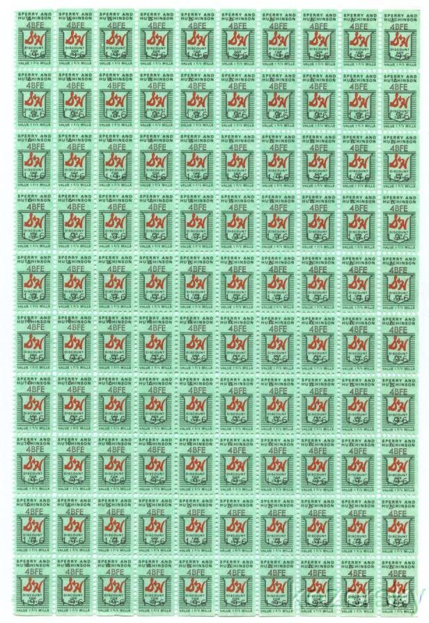 S&H Green Stamps, Series 4BFE, No. 196, Sheet/100, MNH