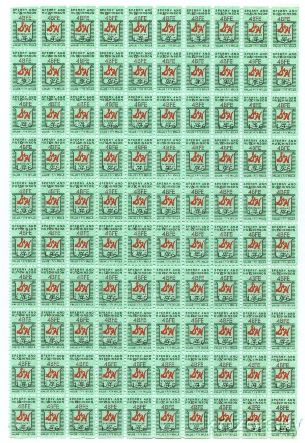 S&H Green Stamps, Series 4BFE, No. 196, Sheet/100, MNH