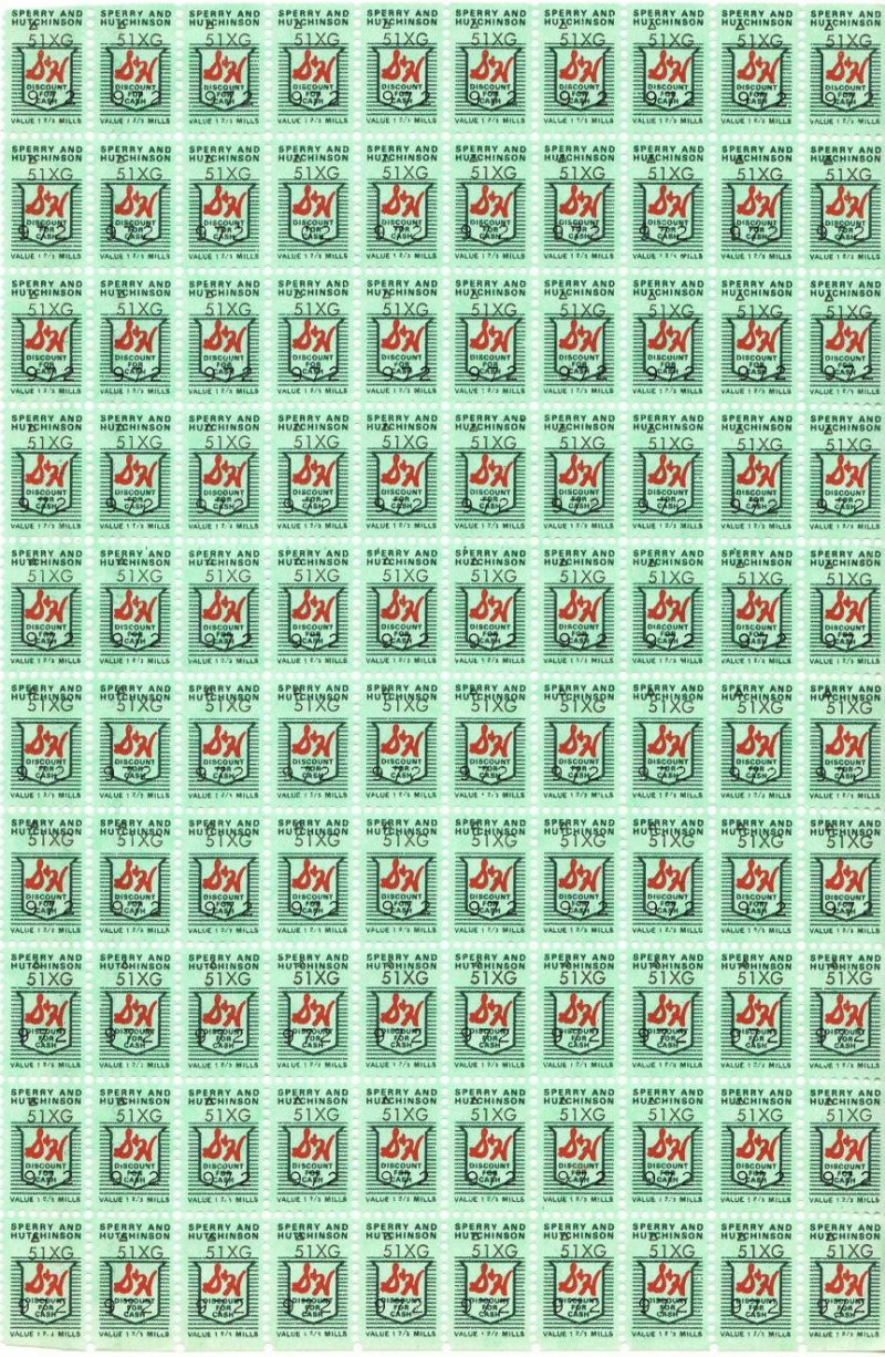 S&H Green Stamps, Series 51XG, No. 972, Sheet/100, MNH