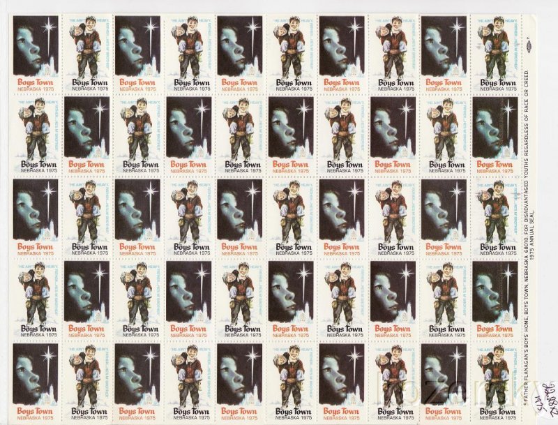 Boys Town 22.28x2, 1975 Boys Town Charity Seals, Type 2, Sheet/50