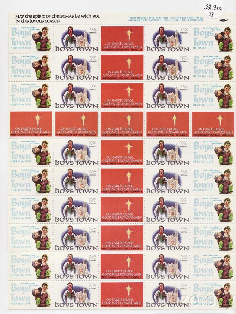 Boys Town 22.31x1, 1978 Boys Town Charity Seals, Sheet/50