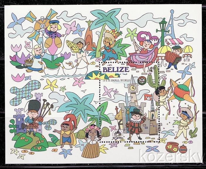 Belize 795, Christmas, Disney, Its a Small World Stamps Montage, S/S, MNH