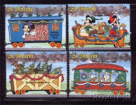 St. Vincent 1121-25, Disney Christmas Train '88 Stamps