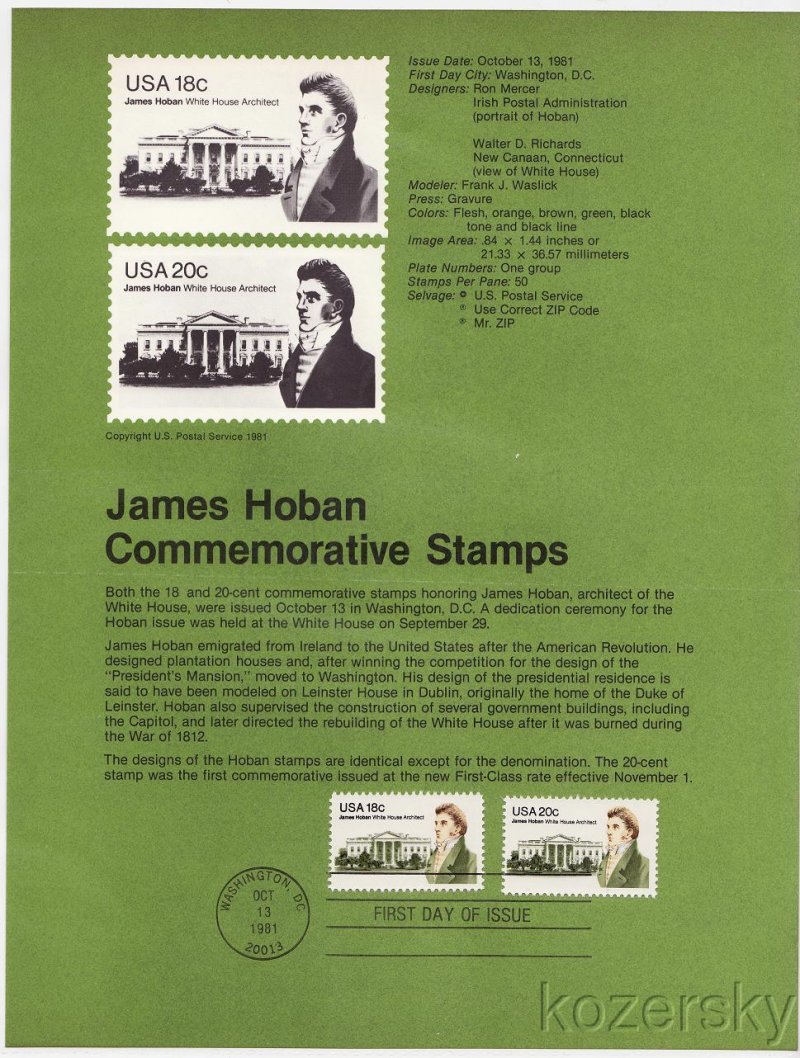 U.S. 1935-36, James Hoban Stamps USPS Souvenir Page