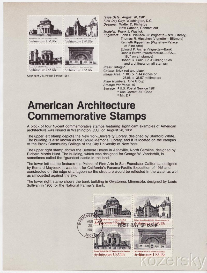 U.S. 1928-31, Architecture Commemorative Stamps, USPS Souvenir Page