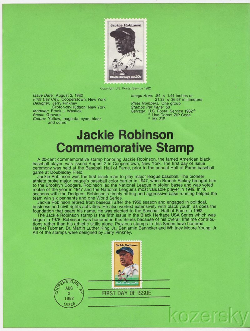 U.S. 2016, Jackie Robinson Commerative Stamp Souvenir Page