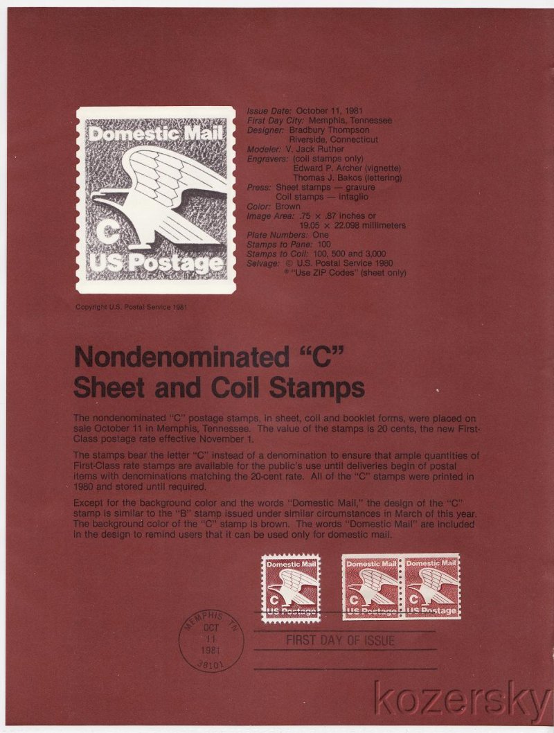 U.S. 1946-47, C Sheet and Coil Stamps USPS Souvenir Page