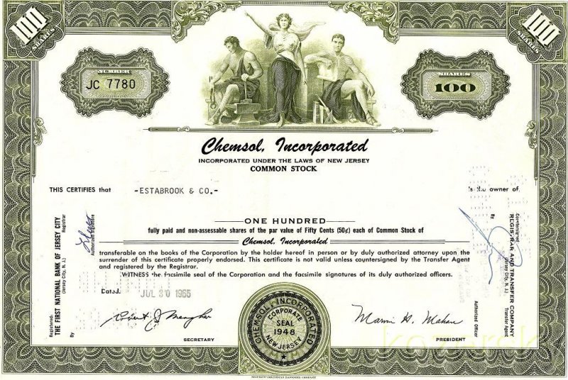 Chemsol, Incorporated Stock Certificate