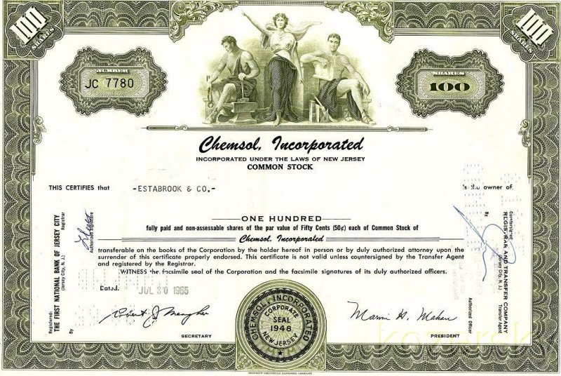 Chemsol, Inc., Stock Certificate