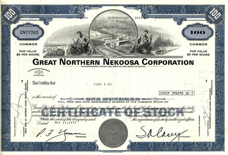 Great Northern Nekoosa  Corp., Stock Certificate