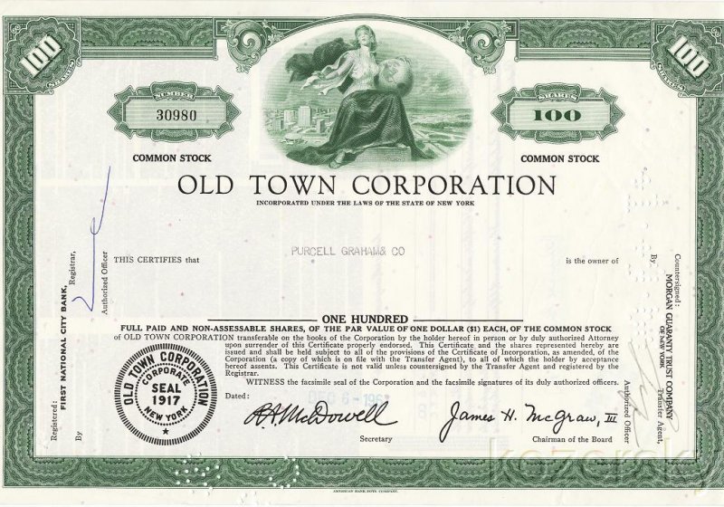 Old Town Corporation, Stock Certificate