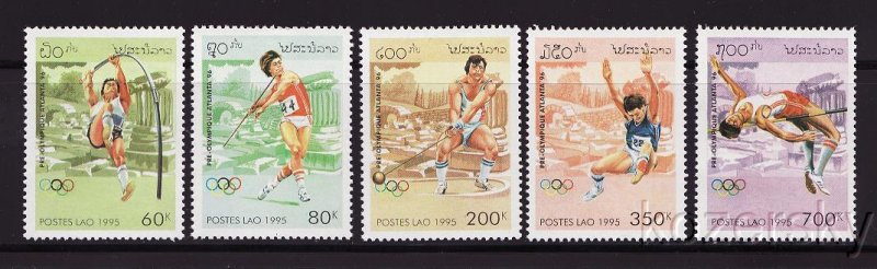 Laos 1221-25, Laos 1996 Atlanta Pre-Olympics Stamps, Olympic Events, MNH