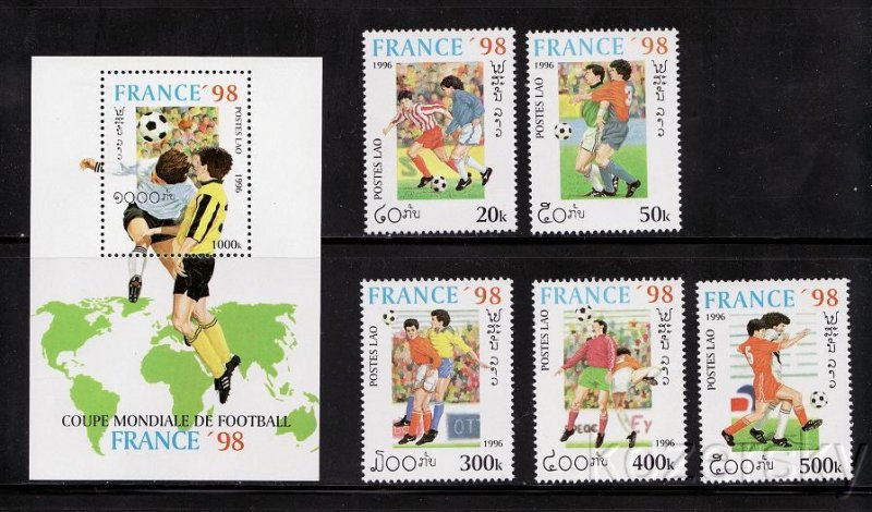 Laos 1268-73, Laos 1998 World Soccer Cup Championship, Soccer Players, S/S, MNH
