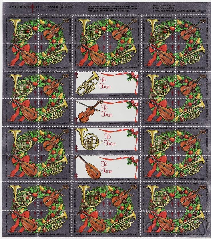 91-2.4x, 1991 U.S. Christmas Seals Sheet, pm F