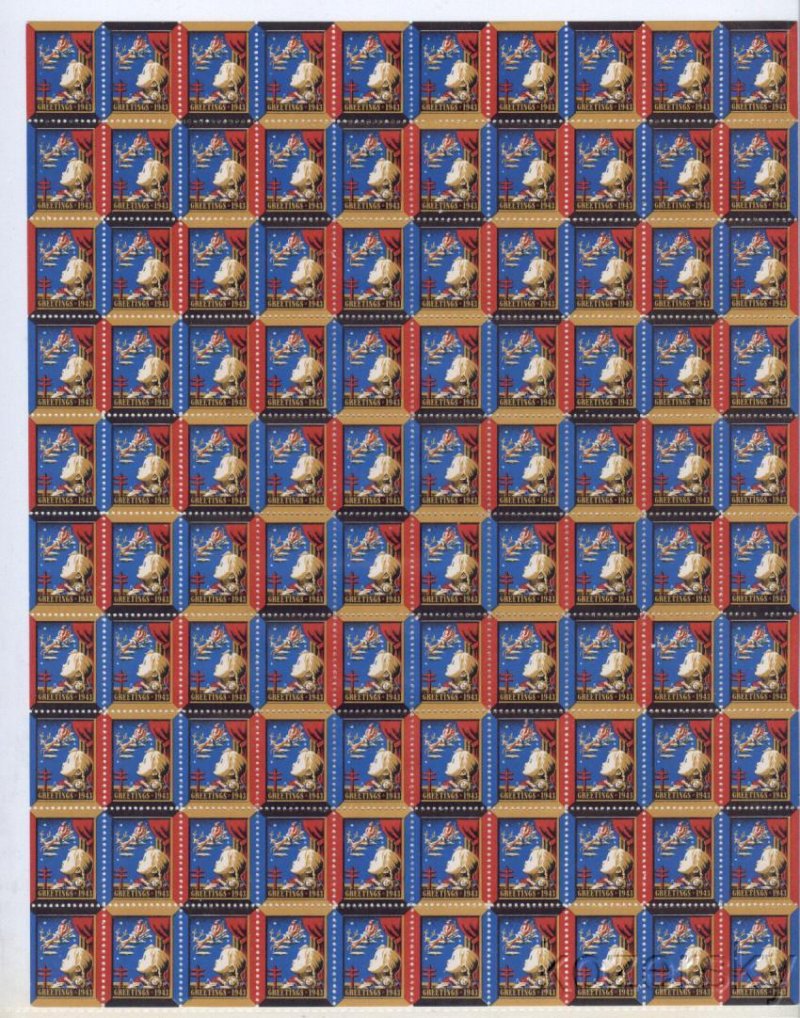  1943-3x, WX113, 1943 U.S. National Christmas Seals Sheet, pm D