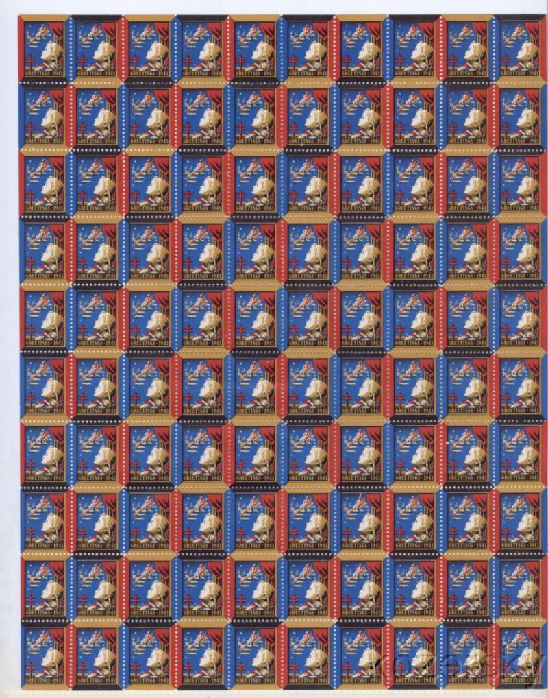  1943-1x, WX112, 1943 U.S. National Christmas Seals Sheet, pm E