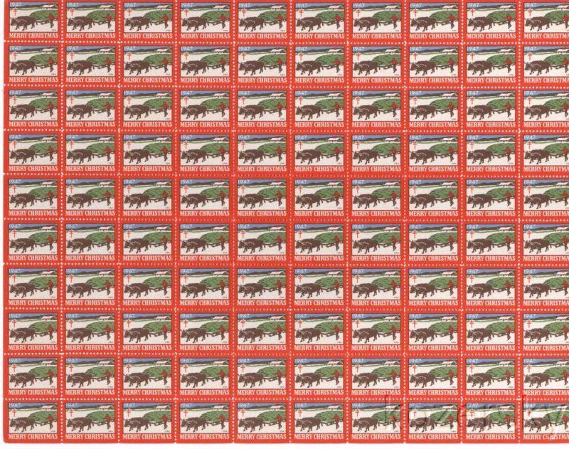 1947-2x, WX136, 1947 U.S. National Christmas Seals, pm S, Sheet/100