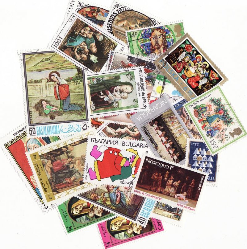 World Wide Christmas on Stamps, Topical Stamp Packet,  25 different stamps