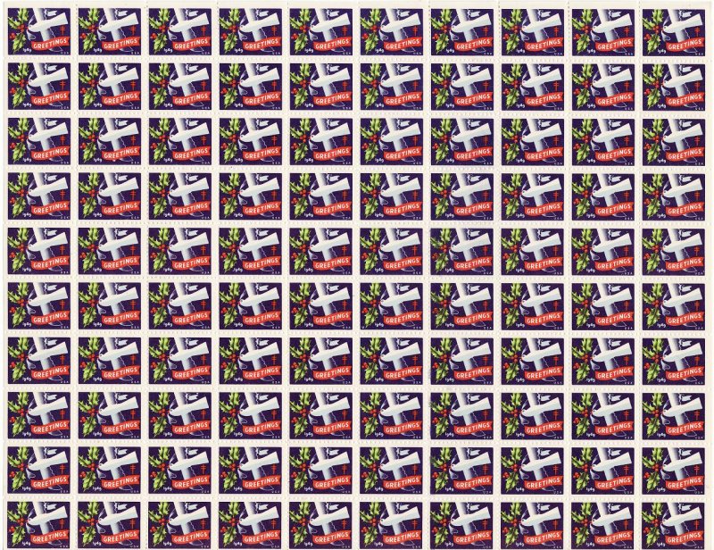 1949-2x, WX146, 1949 U.S. National Christmas Seals Sheet, pm S