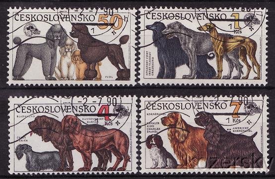 Czechoslovakia 2796-9, Czechoslovakia Intercanis Dog Show Stamps, Dogs, NH