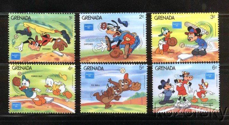 Grenada 1375-80, Disney Baseball, Ameripex '86 Stamps