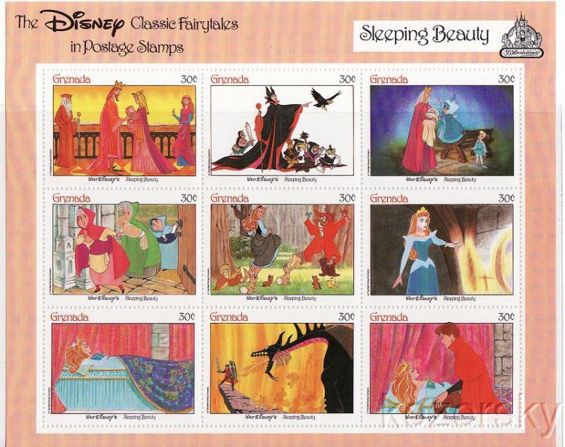 Grenada 1541a-i, Disney Sleeping Beauty Stamps Sheet