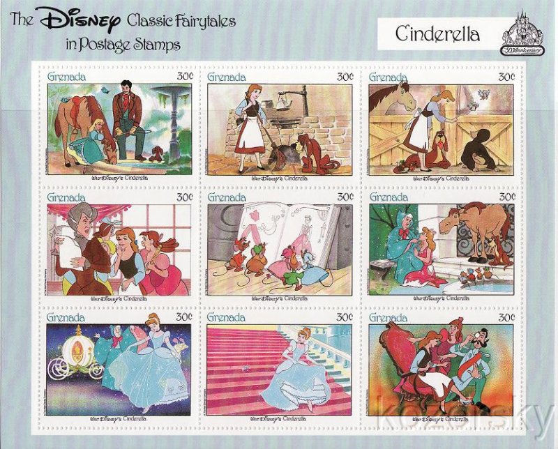 Grenada 1542a-i, Disney Cinderella Stamps Sheet