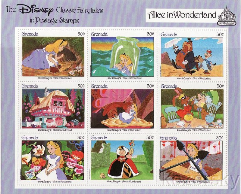 Grenada 1544a-i, Disney Alice in Wonderland Stamps Sheet
