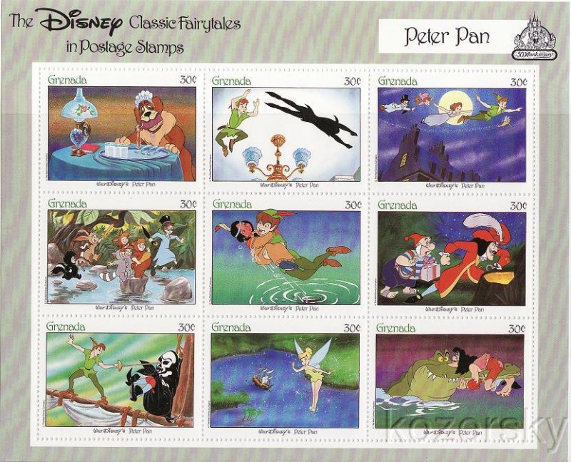 Grenada 1545a-i, Disney Peter Pan Stamps Sheet