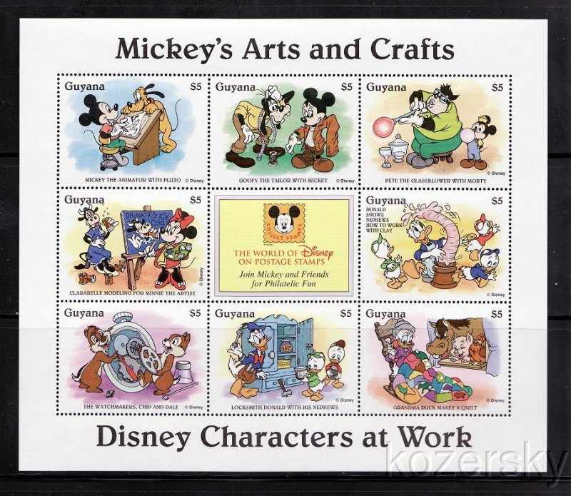 Guyana 2918a-i, Disney Mickey's Arts and Crafts Stamps, Sheet of 8 stamps