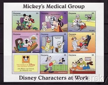 Guyana 2919a-i, Disney Mickey's Medical Group Stamps, Sheet of 8 stamps
