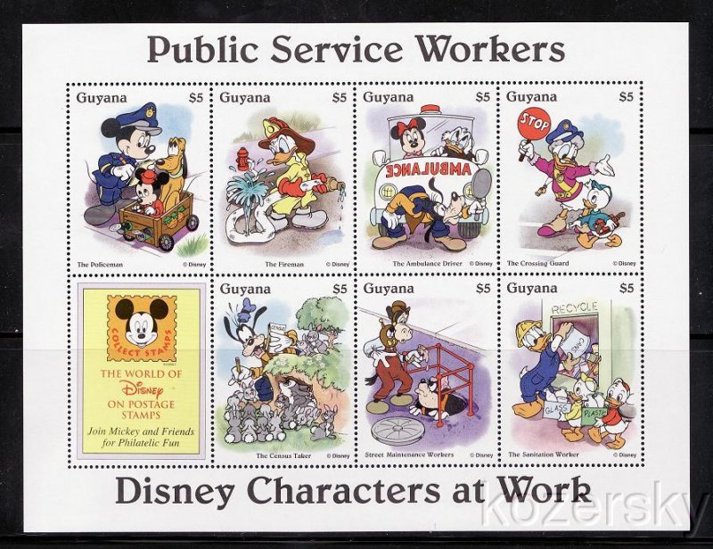 Guyana 2922a-h, Disney Public Service Workers Stamps, Sheet of 7 stamps